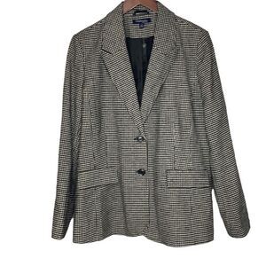 Chadwick's Of Boston Wool‎ Blend Classic Houndstooth Plaid Notched Collar Blazer